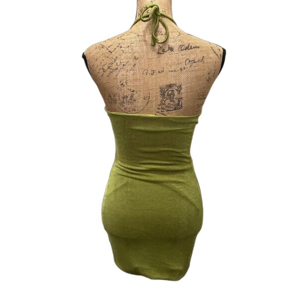 Princess Polly Zamia Cutout Halter Bodycon‎ Mini Dress Metallic Green US Size 6 - Picture 5 of 7